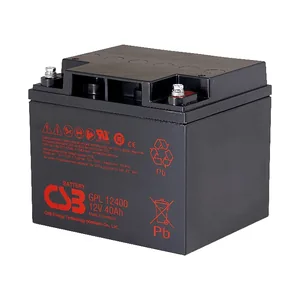 GPL12400 CSB电池12V40Ah适用于提供安防报警主机之后备电力，用于应急照明设备及疏散指示灯，作为医疗监护仪、输液泵之备用电源，支援门禁系统与楼宇对讲设备