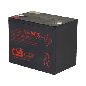 GPL12800 CSB电池12V80Ah适用于安防报警主机的后备供电，应急照明及疏散指示灯，医疗监护仪、输液泵的备用电源，门禁系统与楼宇对讲设备